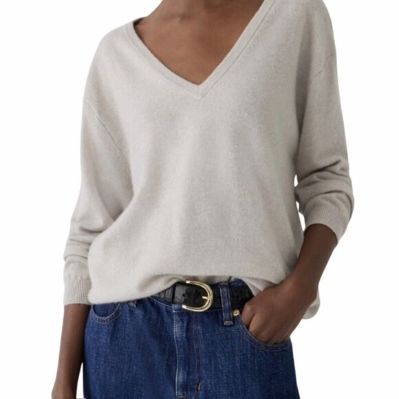 NWOT J.Crew Cashmere V-neck Oversized Sweater Size S Heather Fog Pullover BA394 - Picture 1 of 9